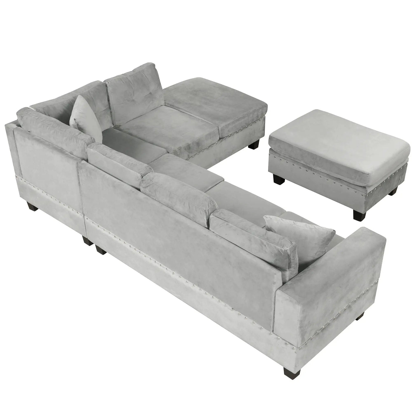 Modern Sectional Sofa With Storage Ottoman, L - Shape Couch With 2 Pillows And Cup Holders by HouseOfZazla