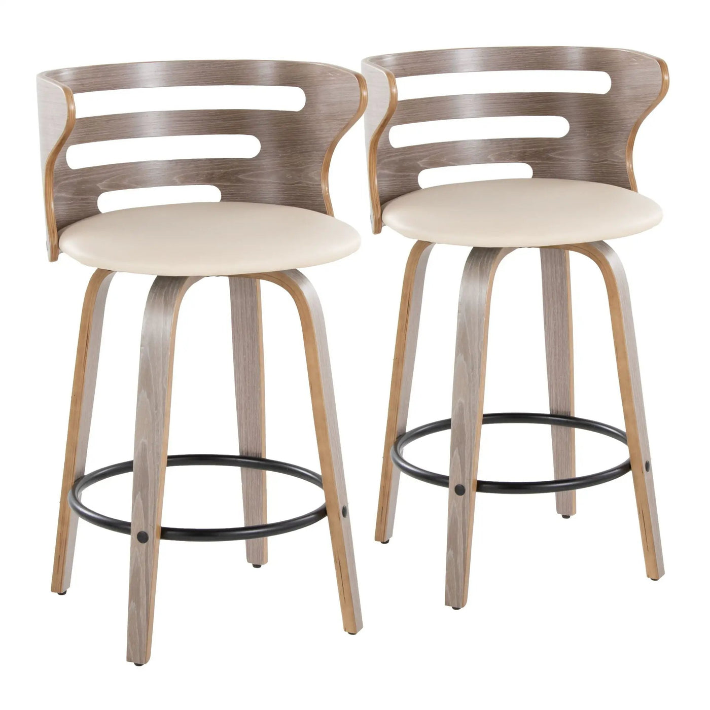 Cosini - Mid Century Modern Fixed Height Barstool With Swivel And Round Footrest (Set of 2) by HouseOfZazla
