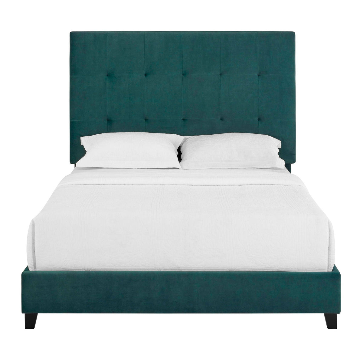 Tufted Upholstered Headboard Platform Bed with Padded Headboard - Queen, Beige or Dark Green, photo 14 of 29