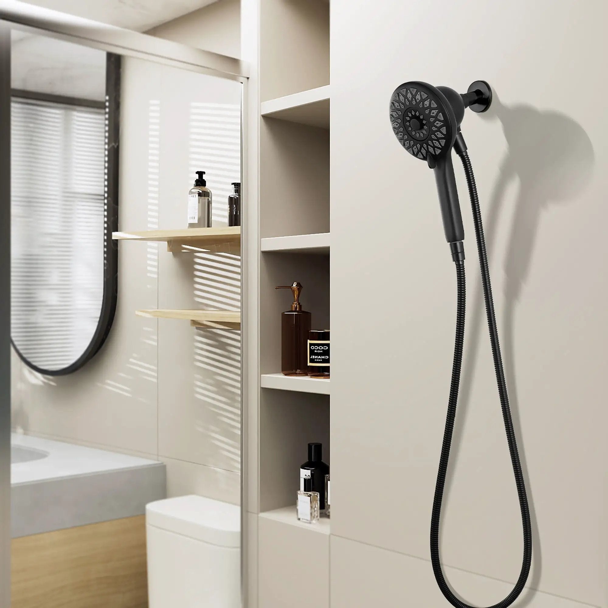 High Pressure Shower Heads 6 Spray Mode Handheld Shower With 60" Stainless Steel Hose - Matte Black by HouseOfZazla