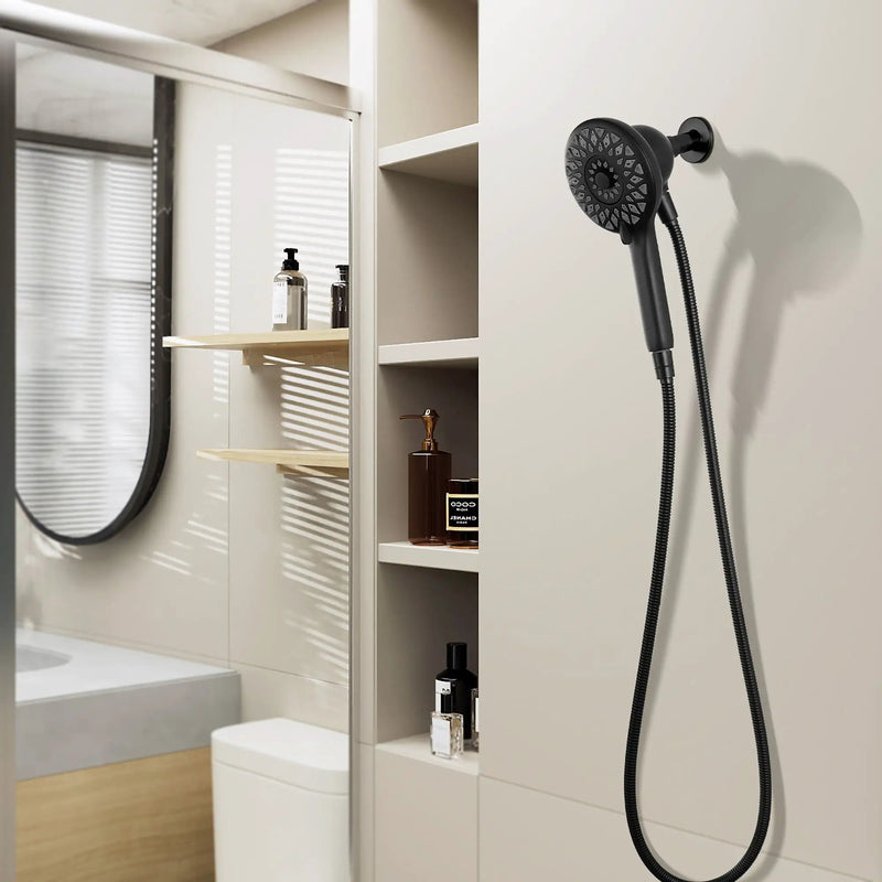 High Pressure Shower Heads 6 Spray Mode Handheld Shower With 60" Stainless Steel Hose - Matte Black by HouseOfZazla