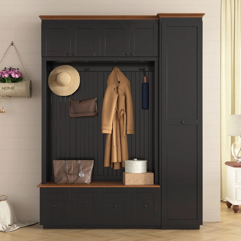 Entryway Hall Tree With Storage Bench, Coat Rack Shoe Bench With Cabinets by HouseOfZazla
