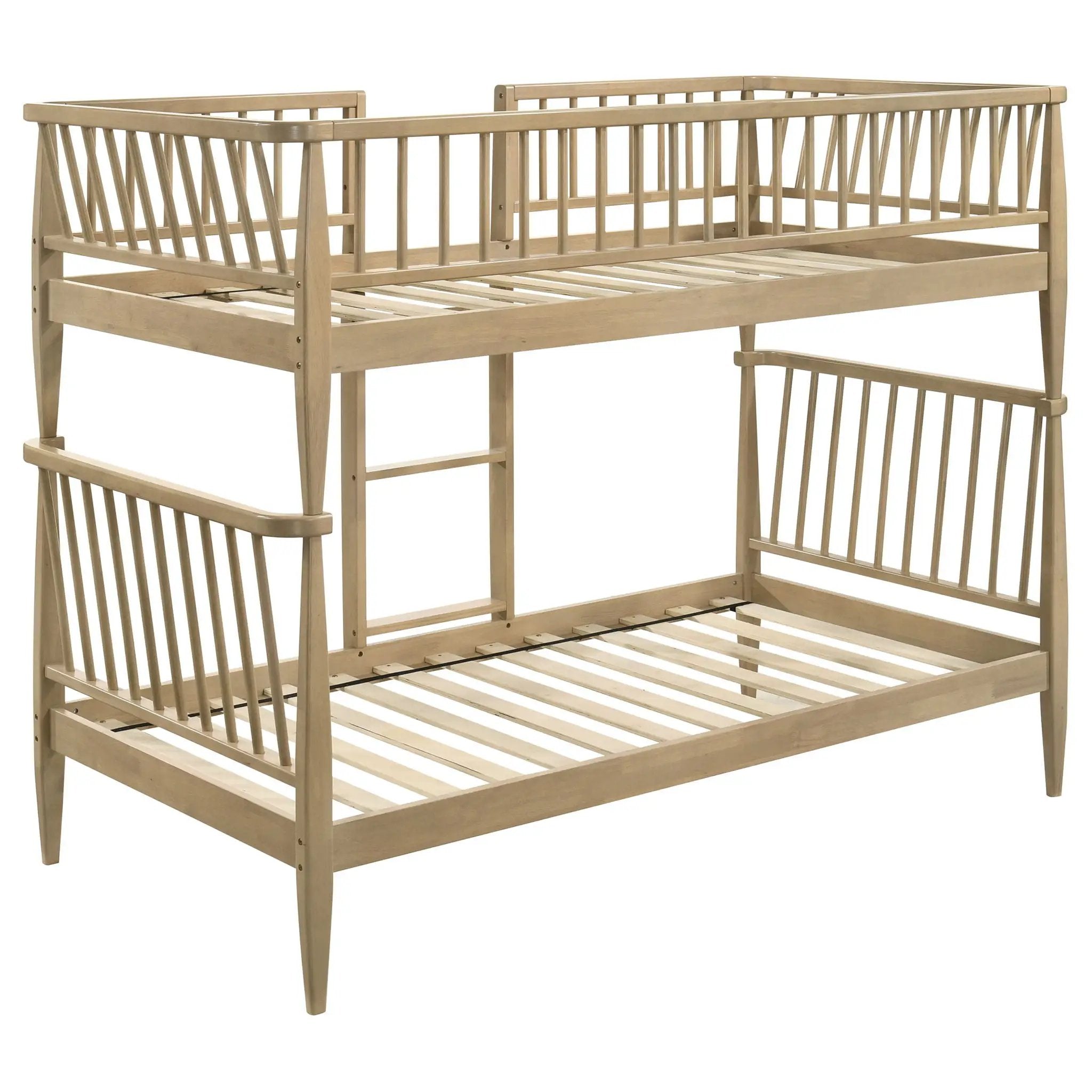 Abram Windsor Twin Over Twin Wood Bunk Bed with Ladder Almond by Unique Piece Furniture