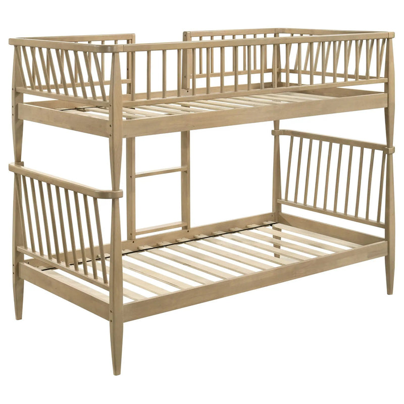Abram Windsor Twin Over Twin Wood Bunk Bed with Ladder Almond by Unique Piece Furniture