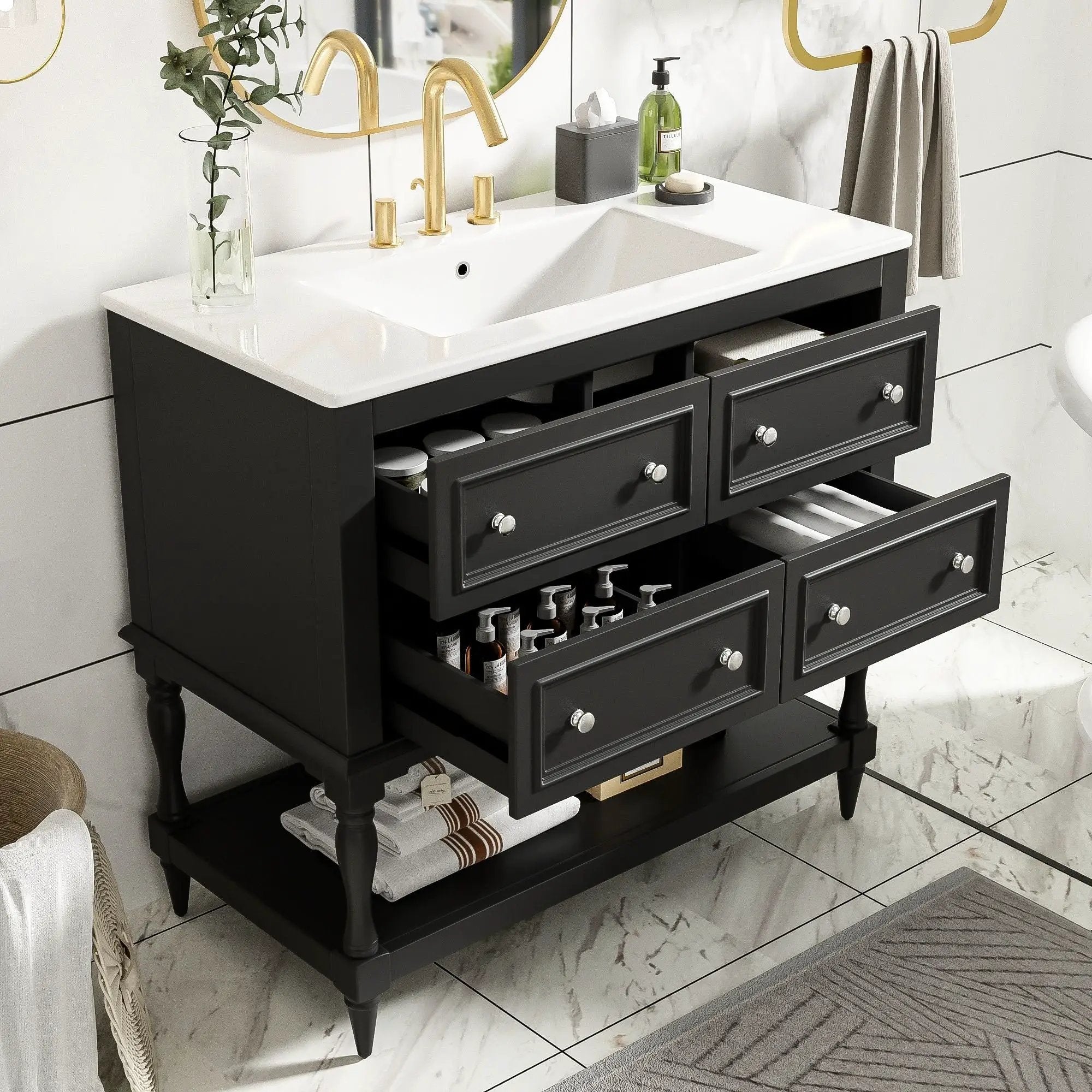 Bathroom Vanity Cabinet With Undermount Sink, 4 Drawer Set by Unique Piece Furniture