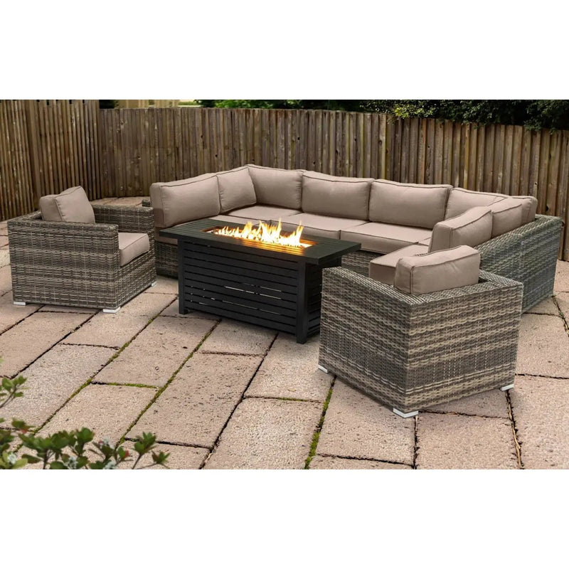 9 Piece Outdoor Sectional Set With Fire Pit Table And Cushions - Beige by Unique Piece Furniture