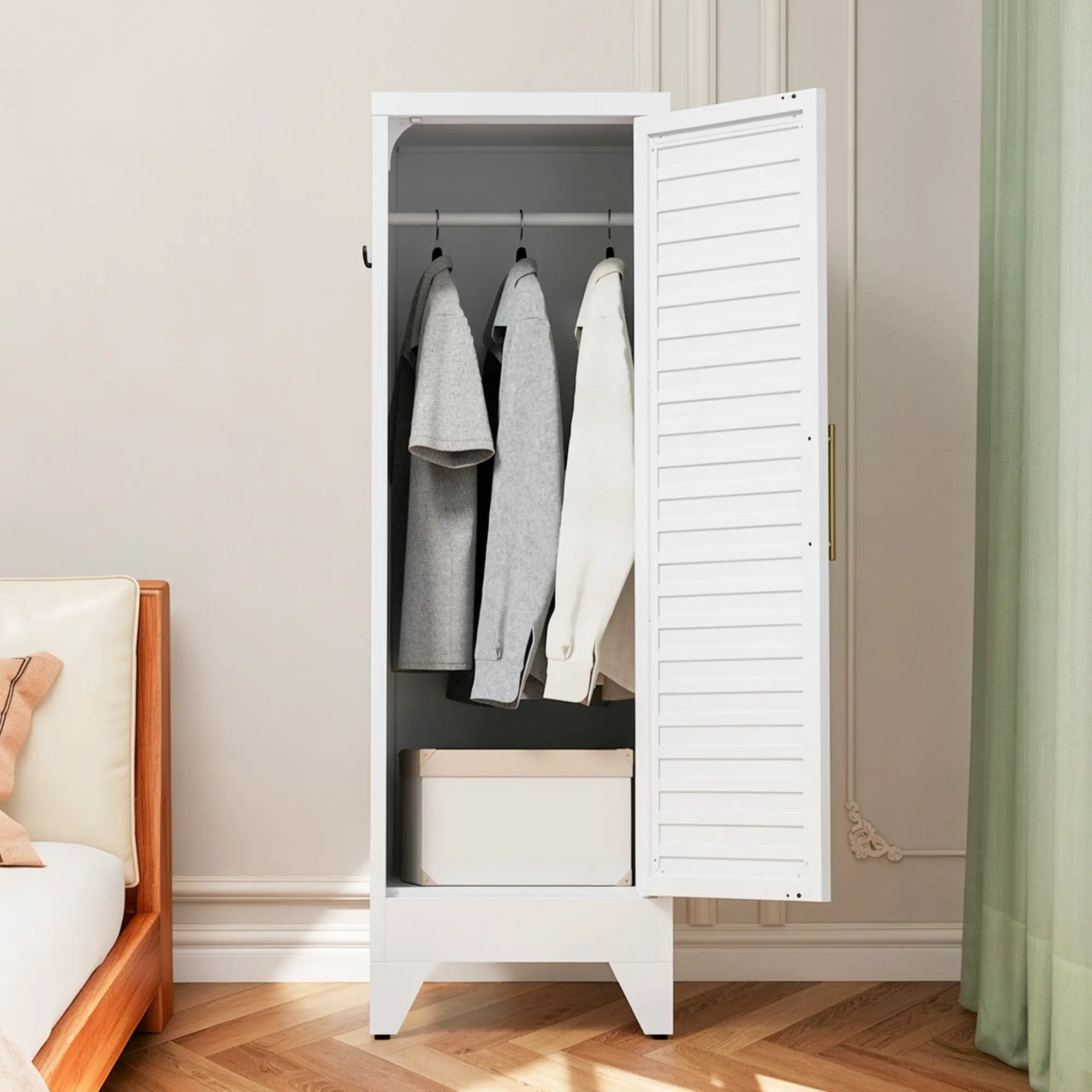 47.2" Narrow Metal Storage Closet with Louvered Door by HouseOfZazla