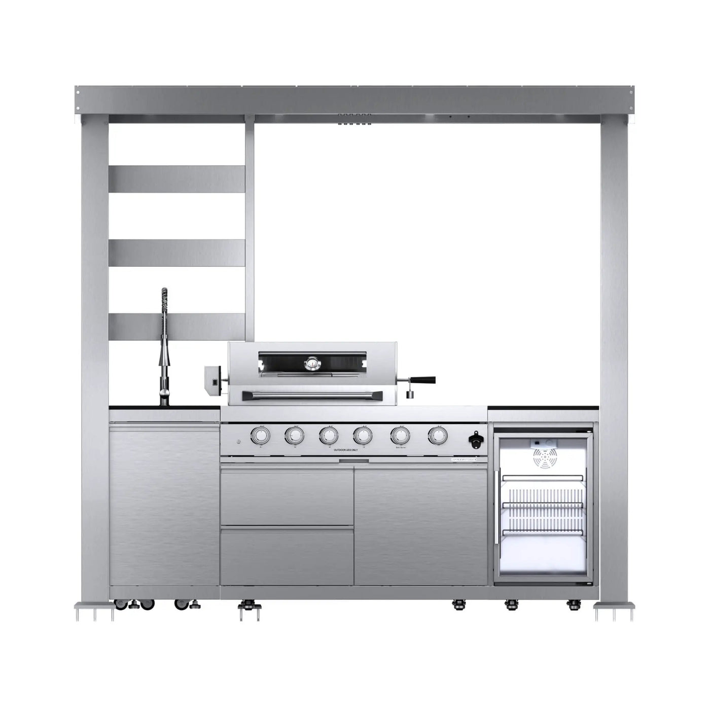 Castelle Flame Amalfi 97-Inch 4-Burner 72K BTU LP Outdoor Kitchen Grill Island With Wine Cooler, Rotisserie, Cabinets, And Granite Countertops (SAK70319) by SAKSBY WHOLESALE