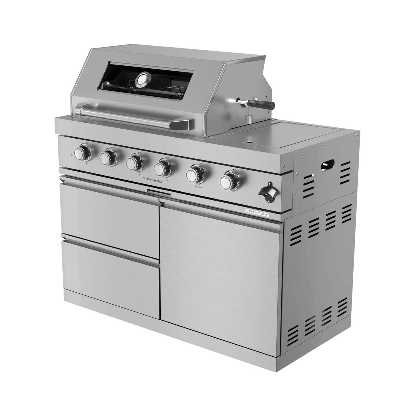 Castelle Flame Amalfi 97-Inch 4-Burner 72K BTU LP Outdoor Kitchen Grill Island With Wine Cooler, Rotisserie, Cabinets, And Granite Countertops (SAK70319) by SAKSBY WHOLESALE