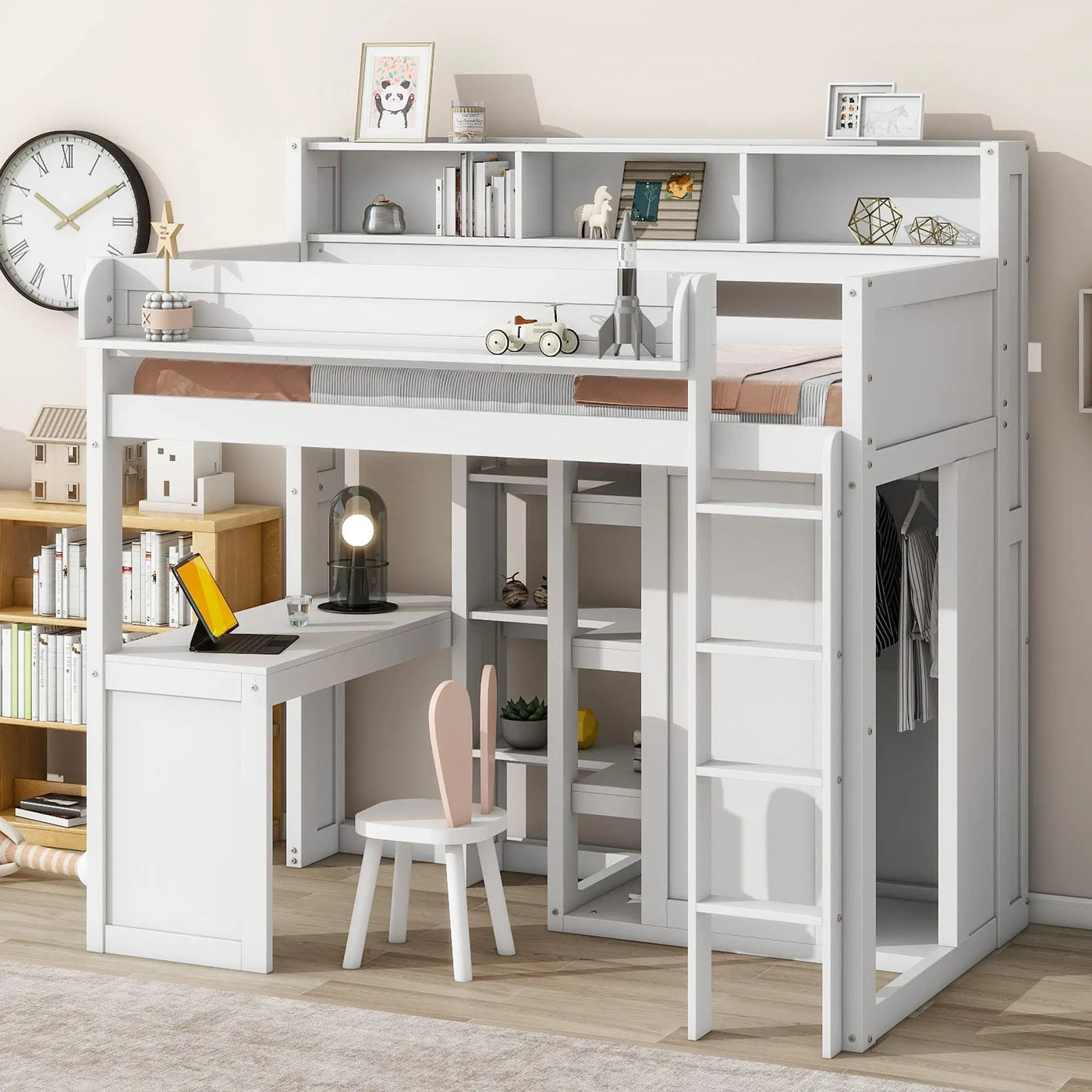 Loft Bed With Built In Desk, Storage Shelves, And Wardrobe by HouseOfZazla