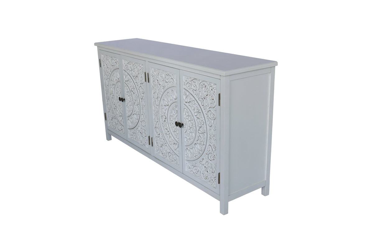 60" White Accent Cabinet with 4 Doors - Rustic Wood Sideboard for Home Organization, photo 7 of 10