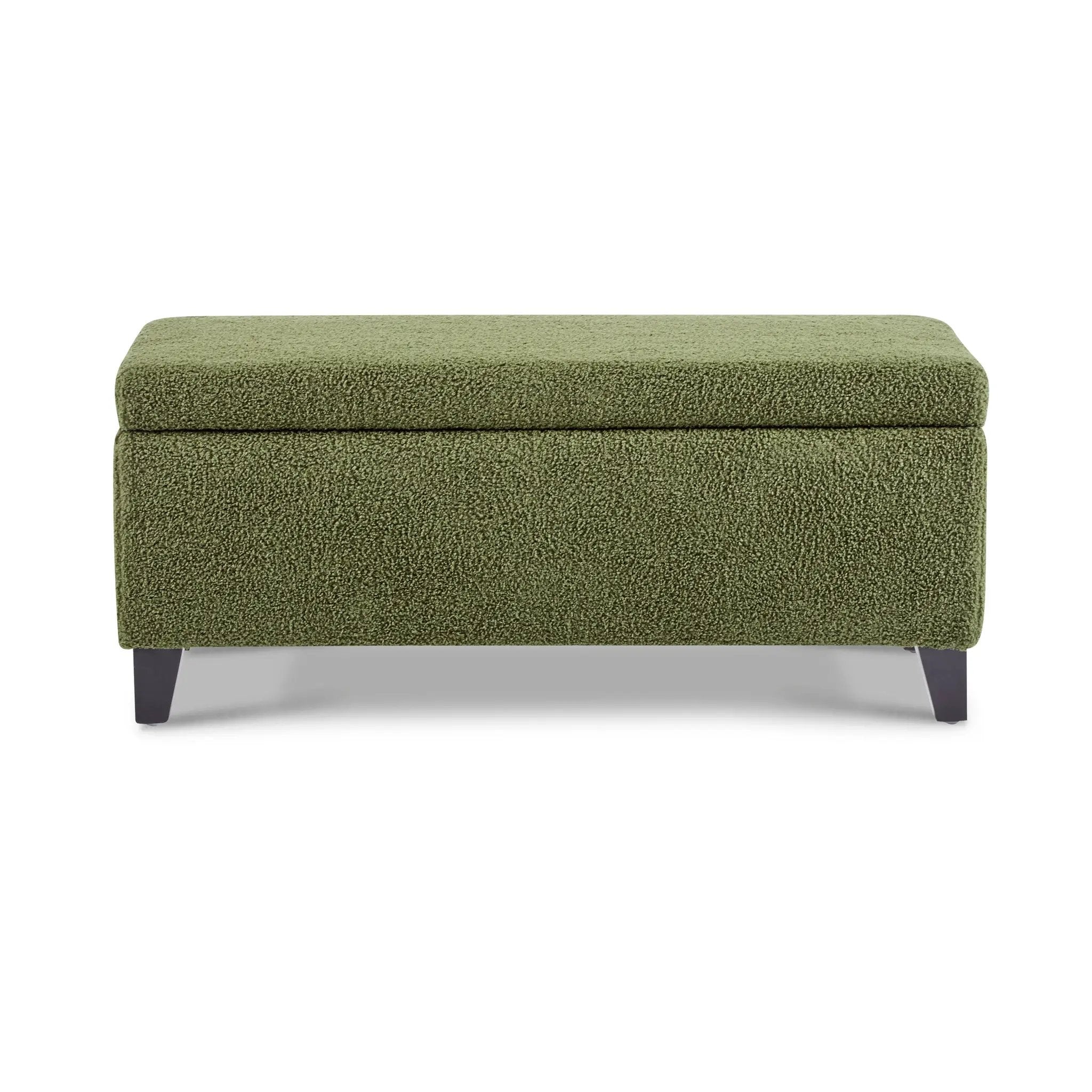 Storage Ottoman with Flip-Top Lid, Easy Assembly, Boucle Fabric & Rubber Wood Legs by HouseOfZazla