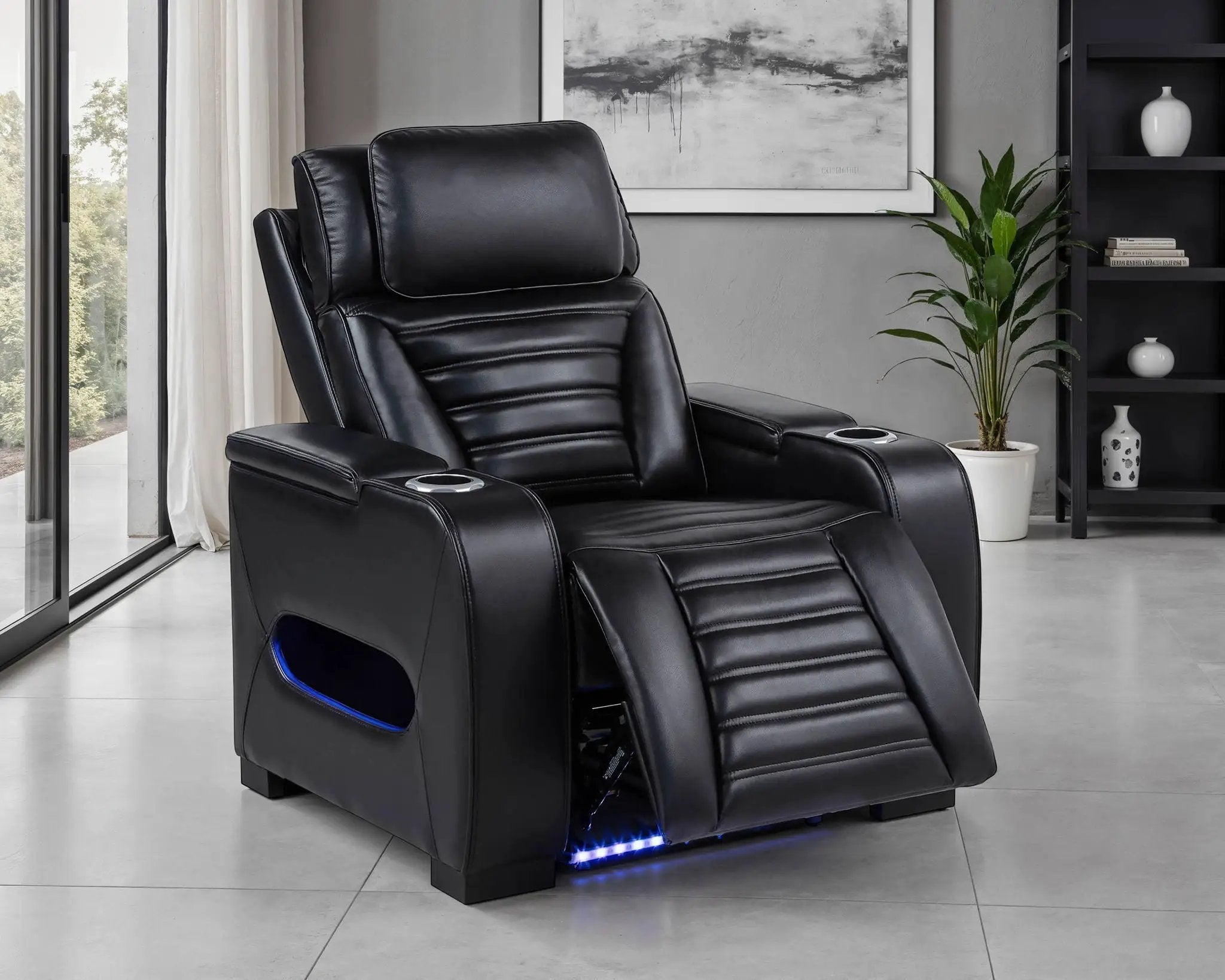 Zuma Faux Leather Upholstered Dual Power LED Recliner Black by Unique Piece Furniture