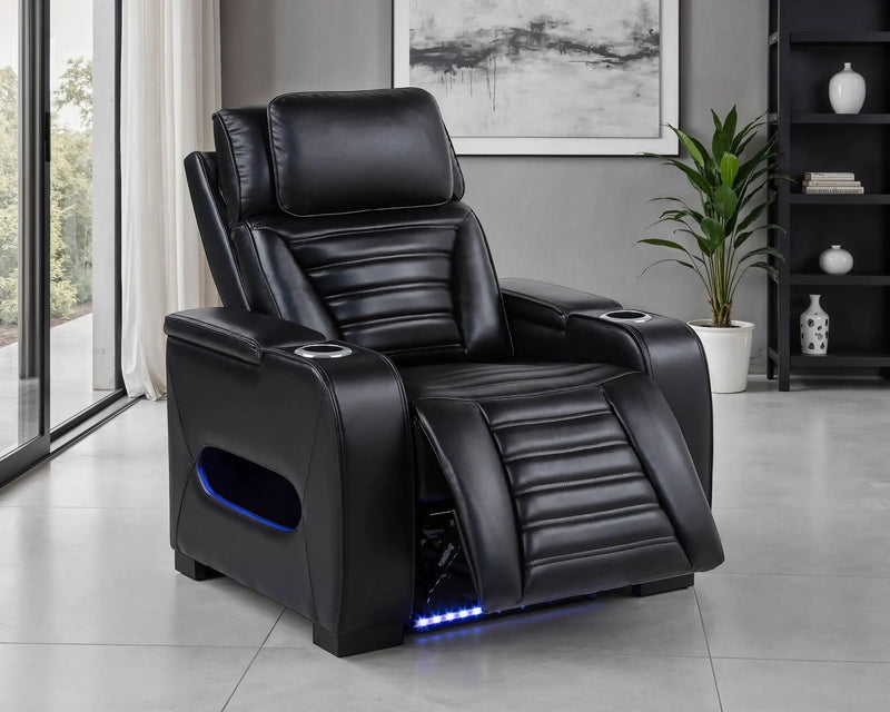 Zuma Faux Leather Upholstered Dual Power LED Recliner Black by Unique Piece Furniture