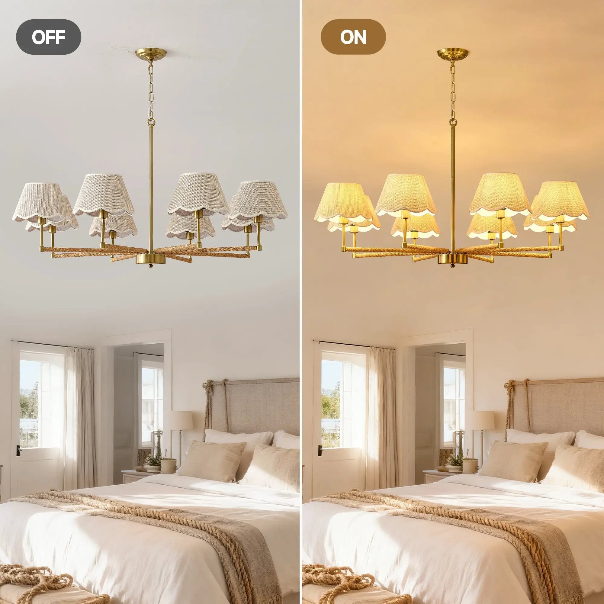 8-Light Rope and Fabric Shade Gold Chandelier by HouseOfZazla