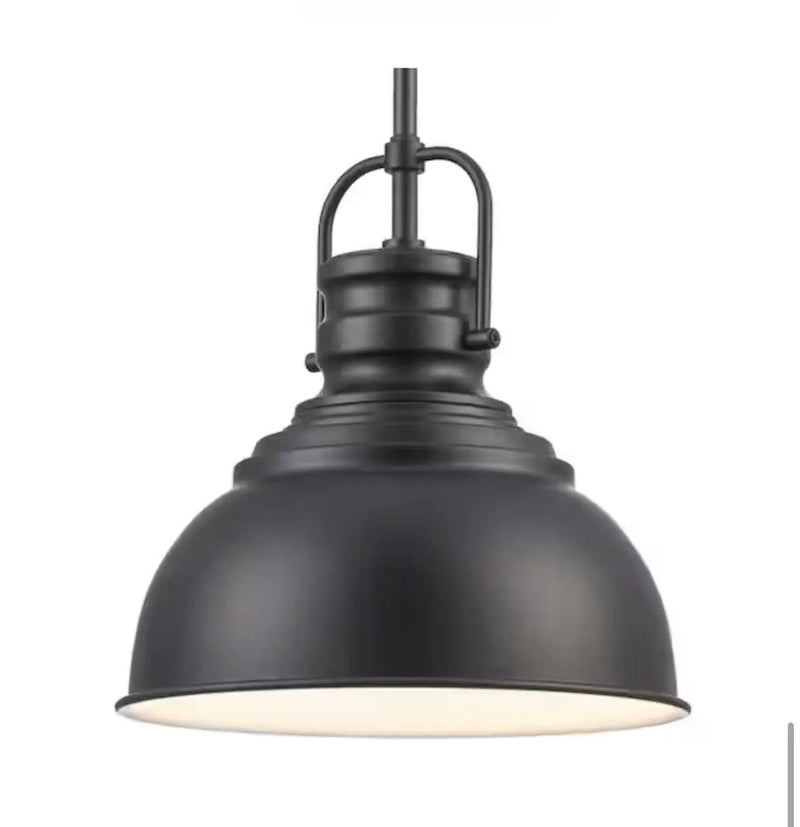 Home Decorators Collection Shelston 10 in. 1-Light Black Farmhouse Pendant Light Fixture with Metal Shade by Selzalot