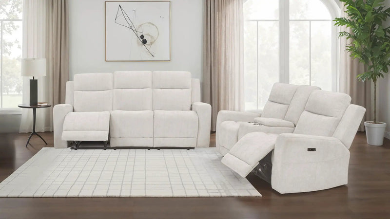 Kennett 2-piece Chenille Power Reclining Sofa Set Ivory by Unique Piece Furniture