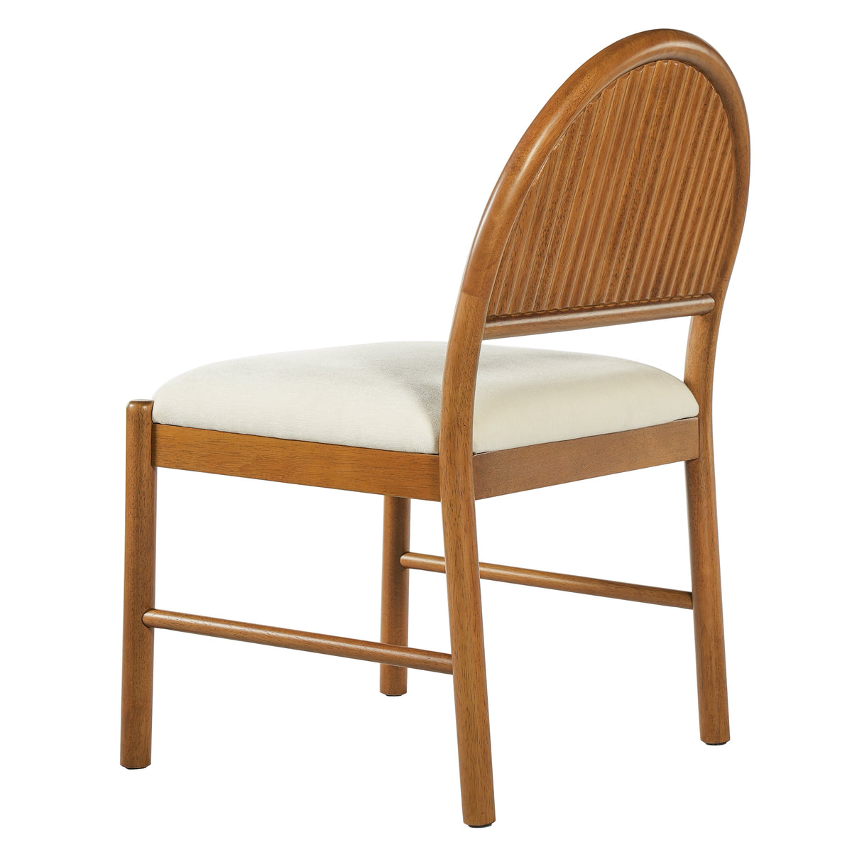 Rubber Wood Dining Chair with Fluted Backrest and Upholstered Seat - Beige, photo 9 of 10