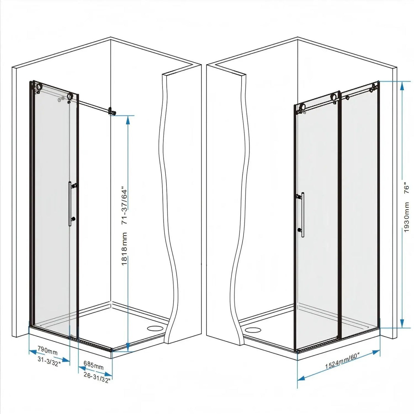 Frameless Shower Door, Smooth Sliding Tracks by HouseOfZazla