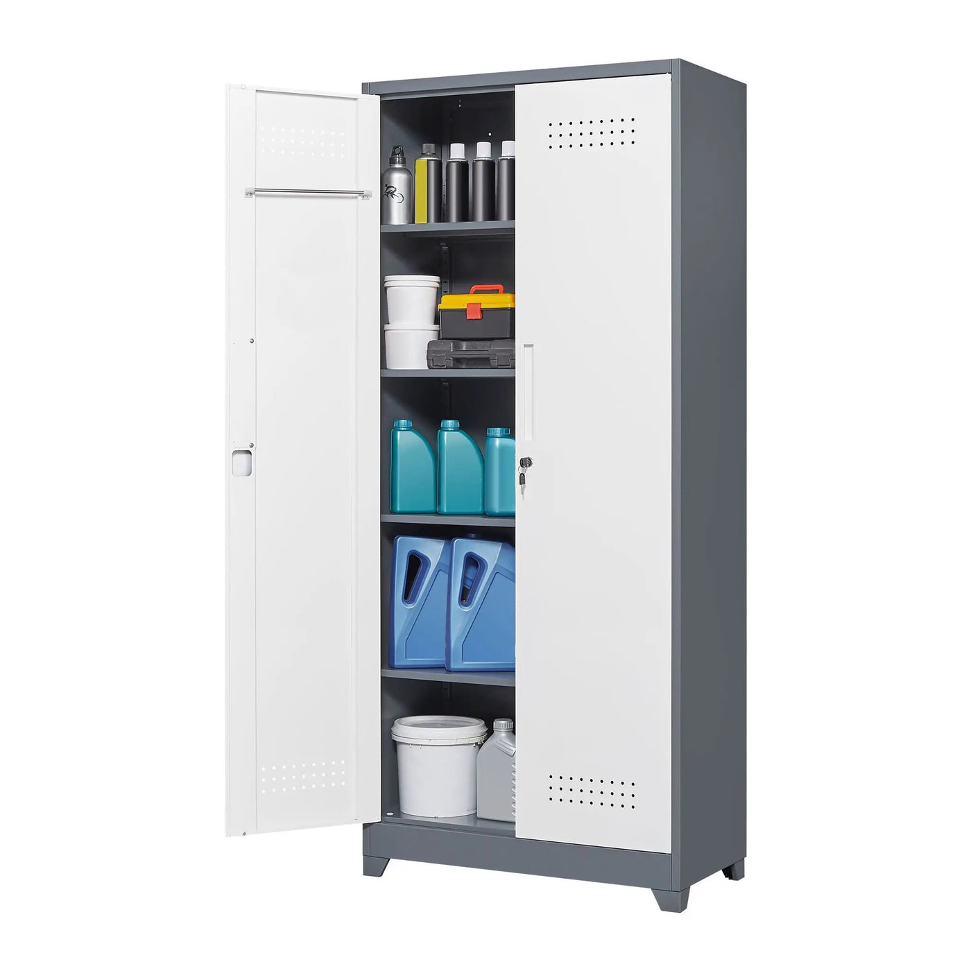 Lockers With Locking Doors, Adjustable Shelves, High Broom Tool Storage Cabinet by HouseOfZazla