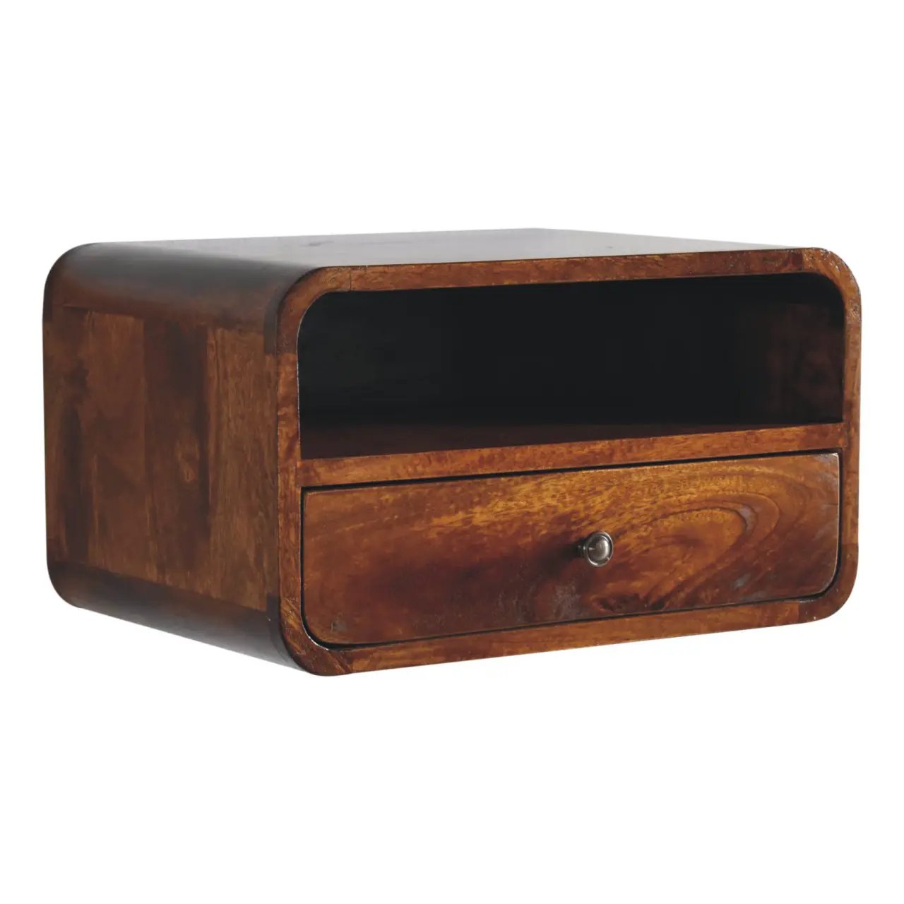 Large Floating Bedside, Curve Open Upper Slot, 1 Drawer, Chestnut by HouseOfZazla