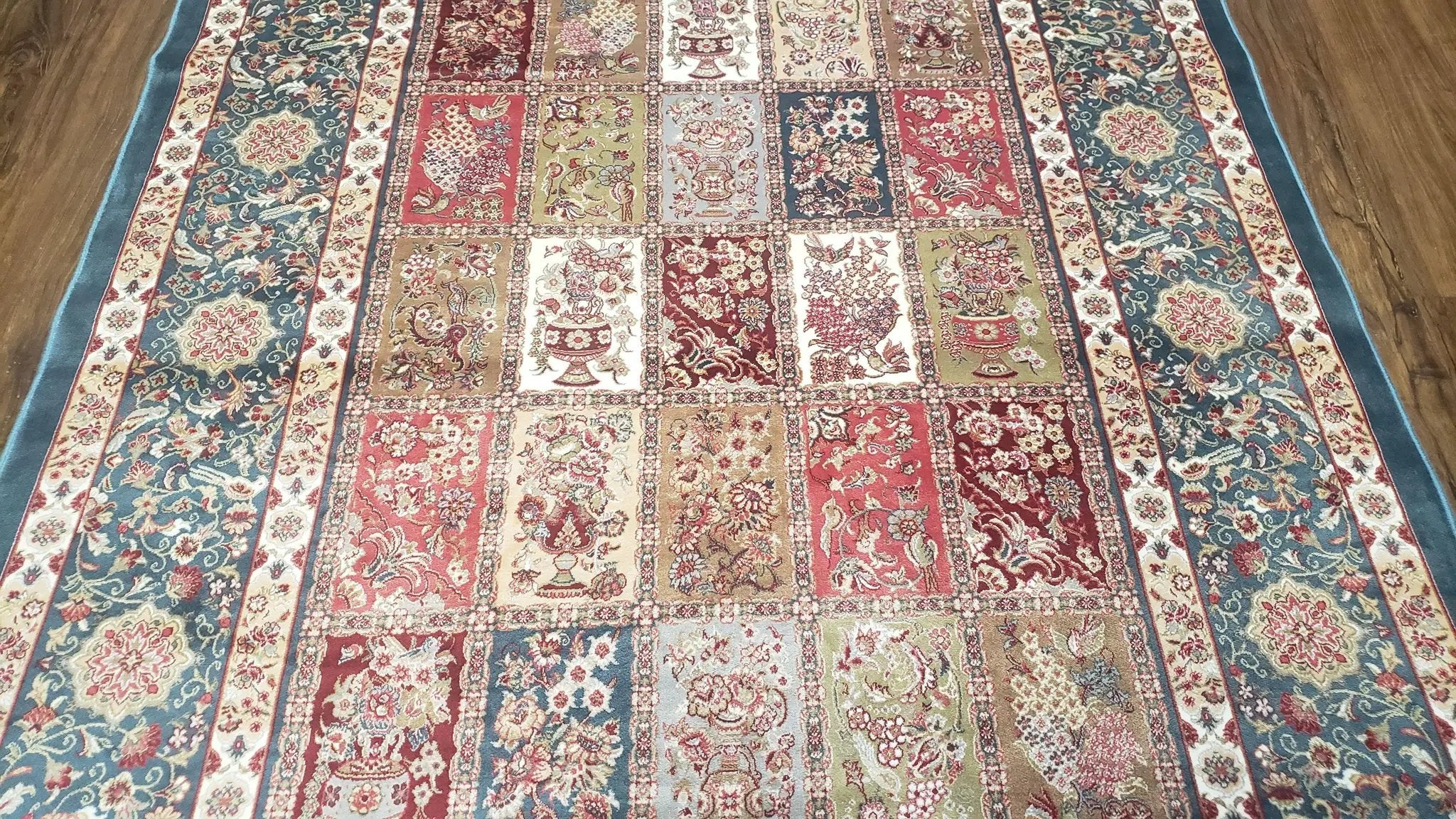 Silk Carpet 4x6 Blue, Panel Design, Four Seasons Pattern, Super Fine & Soft, Bamboo Silk, 4 x 6 Oriental Area Rug, High Quality, New Rug by Jewel Rugs