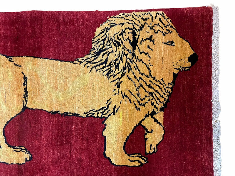 3 X 5 Handmade Hand-Knotted Quality Wool Rug Lion Red Veg Dyes Tribal Pictorial by Jewel Rugs