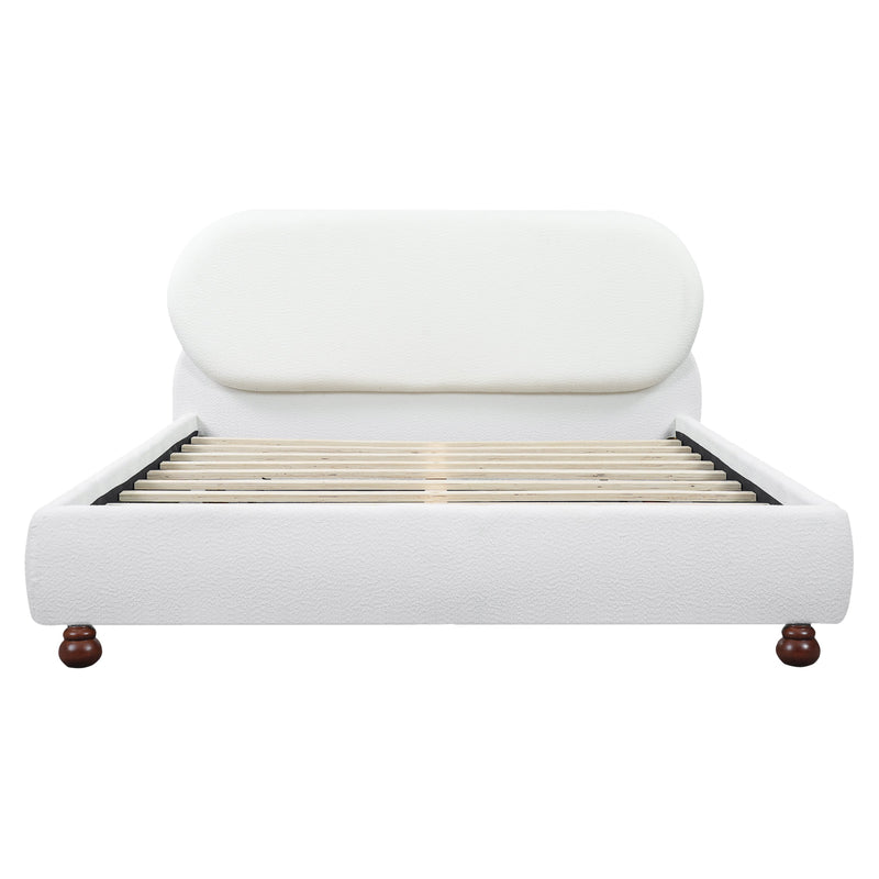 Cream-colored Boucle Upholstered Bed with Rubber Wood Foot, Queen by HouseOfZazla