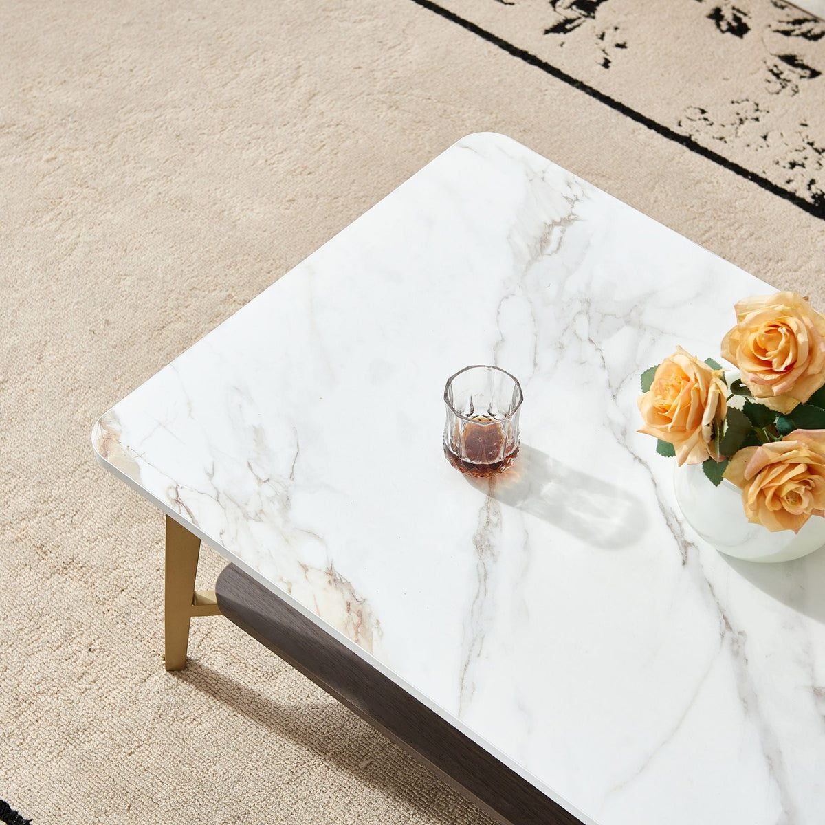 Rectangular Coffee Table with Metal Frame - Golden / White, photo 6 of 11