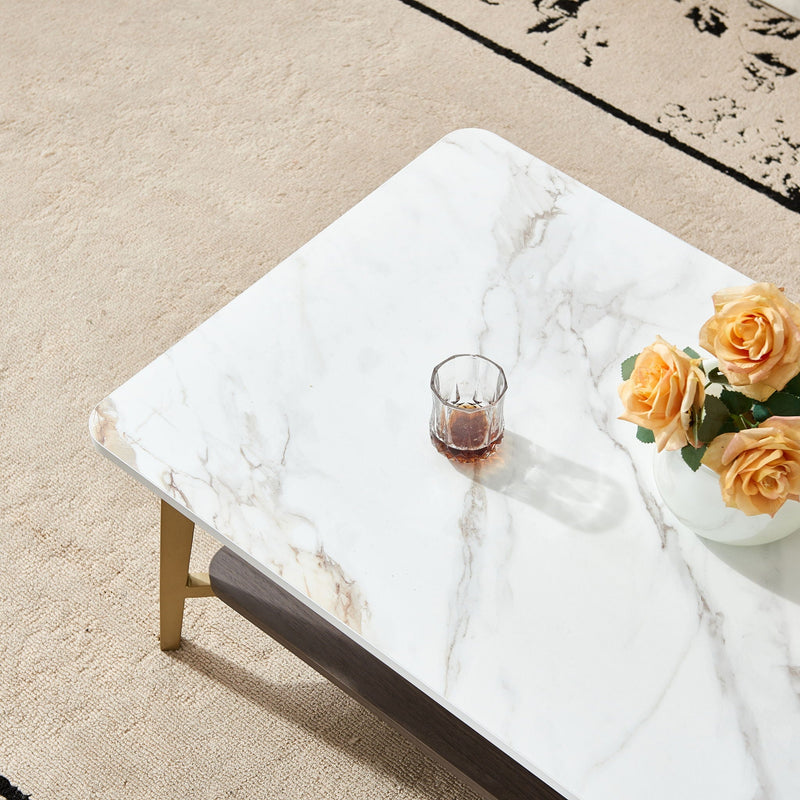 Rectangular Coffee Table with Metal Frame - Golden / White, photo 6 of 11