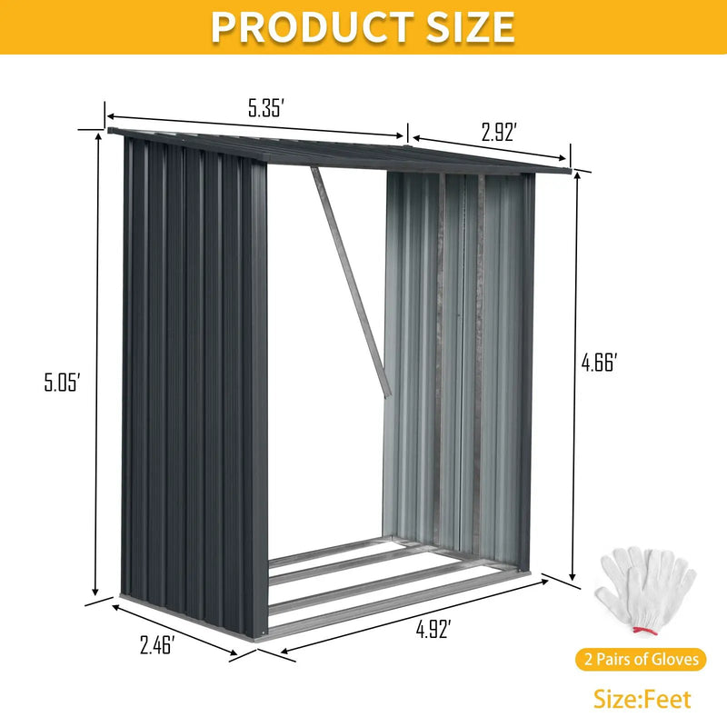 Outdoor Meta Firewood Rack, Open Wood Shed For Firewood, Pellet, Or Lumber Storage - Black by HouseOfZazla