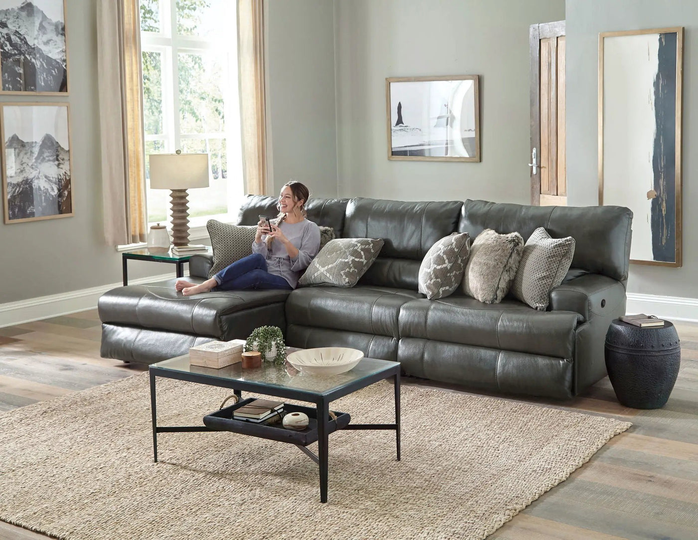 Como - 3 Piece Italian Leather Match Reclining Sectional by Unique Piece Furniture