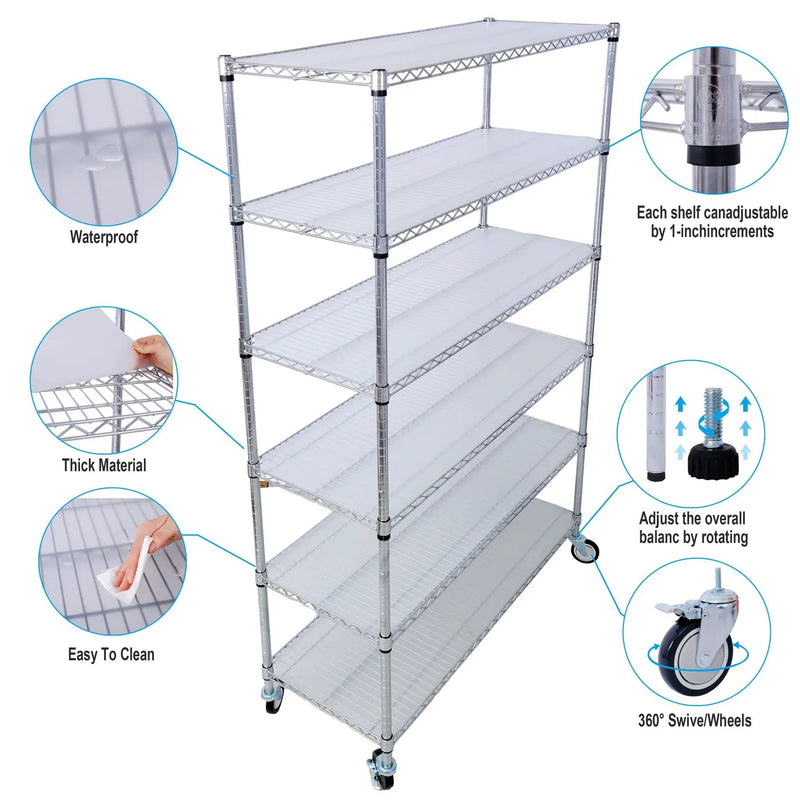 6 Tier 6000Lbs Capacity Nsf Metal Shelf Wire Shelving Unit, Heavy Duty Adjustable Storage Rack With Wheels & Shelf Liners For Commercial Grade Utility Steel Storage Rack by Unique Piece Furniture