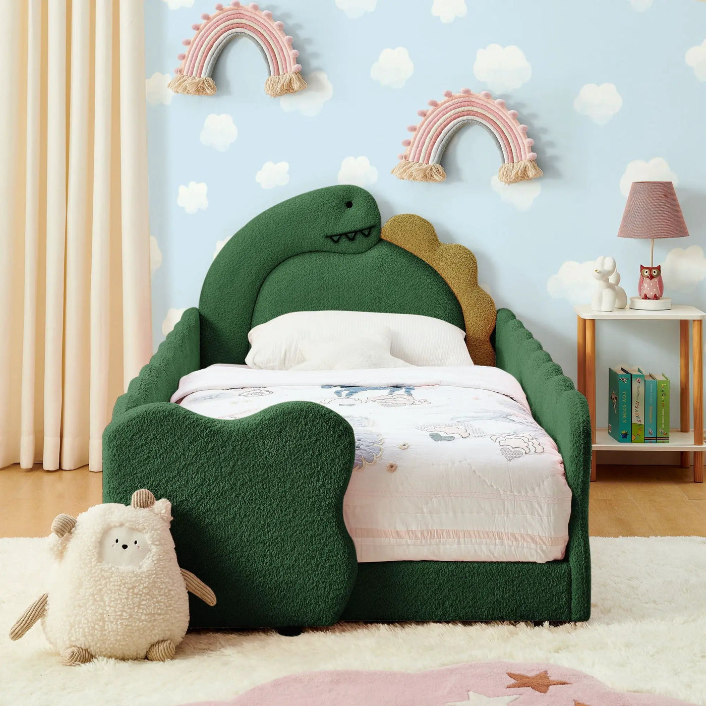 Cute Dinosaur Shaped Bed With Safety Guardrail, Toddler Frame by HouseOfZazla