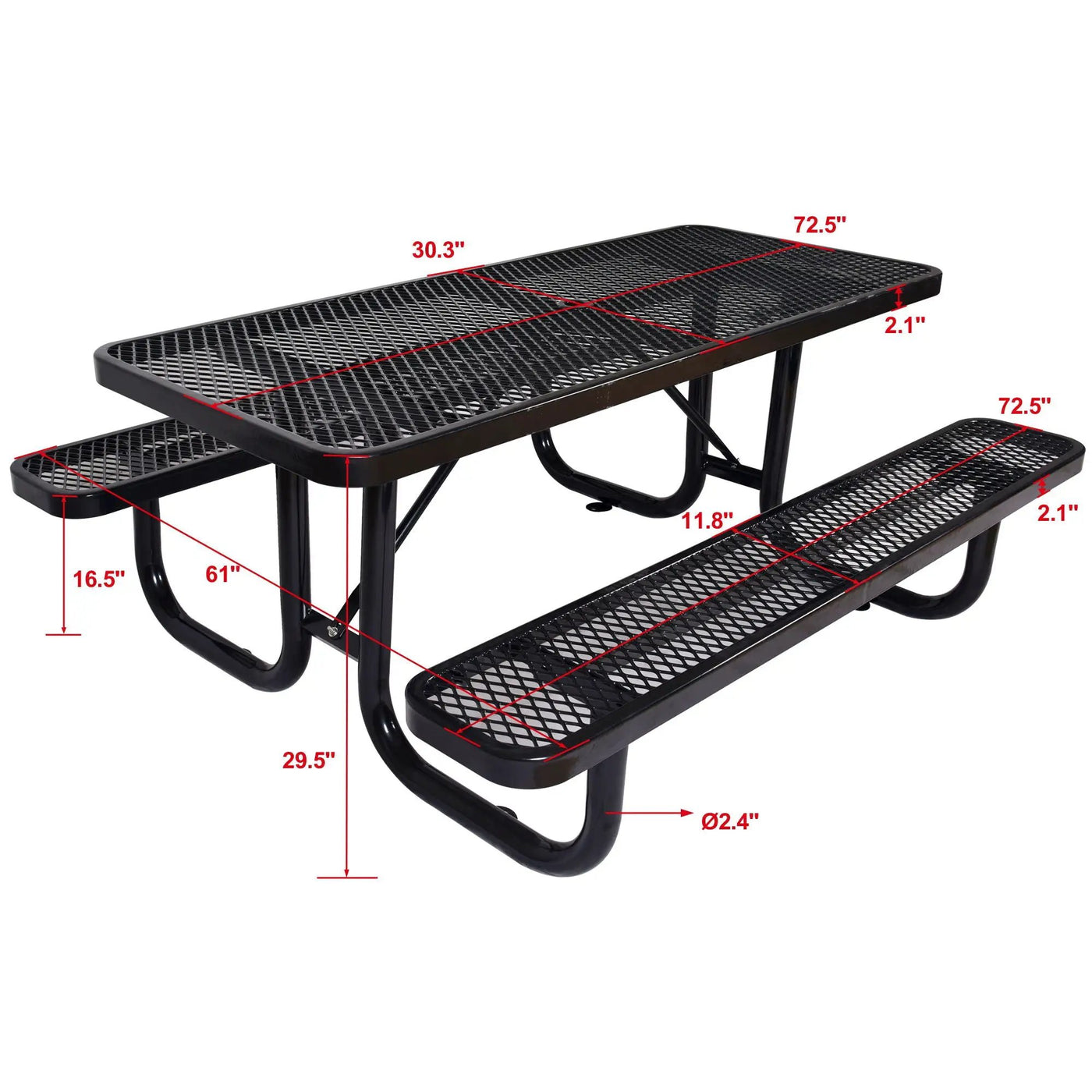 Rectangular Outdoor Steel Picnic Table With Umbrella Pole by Unique Piece Furniture