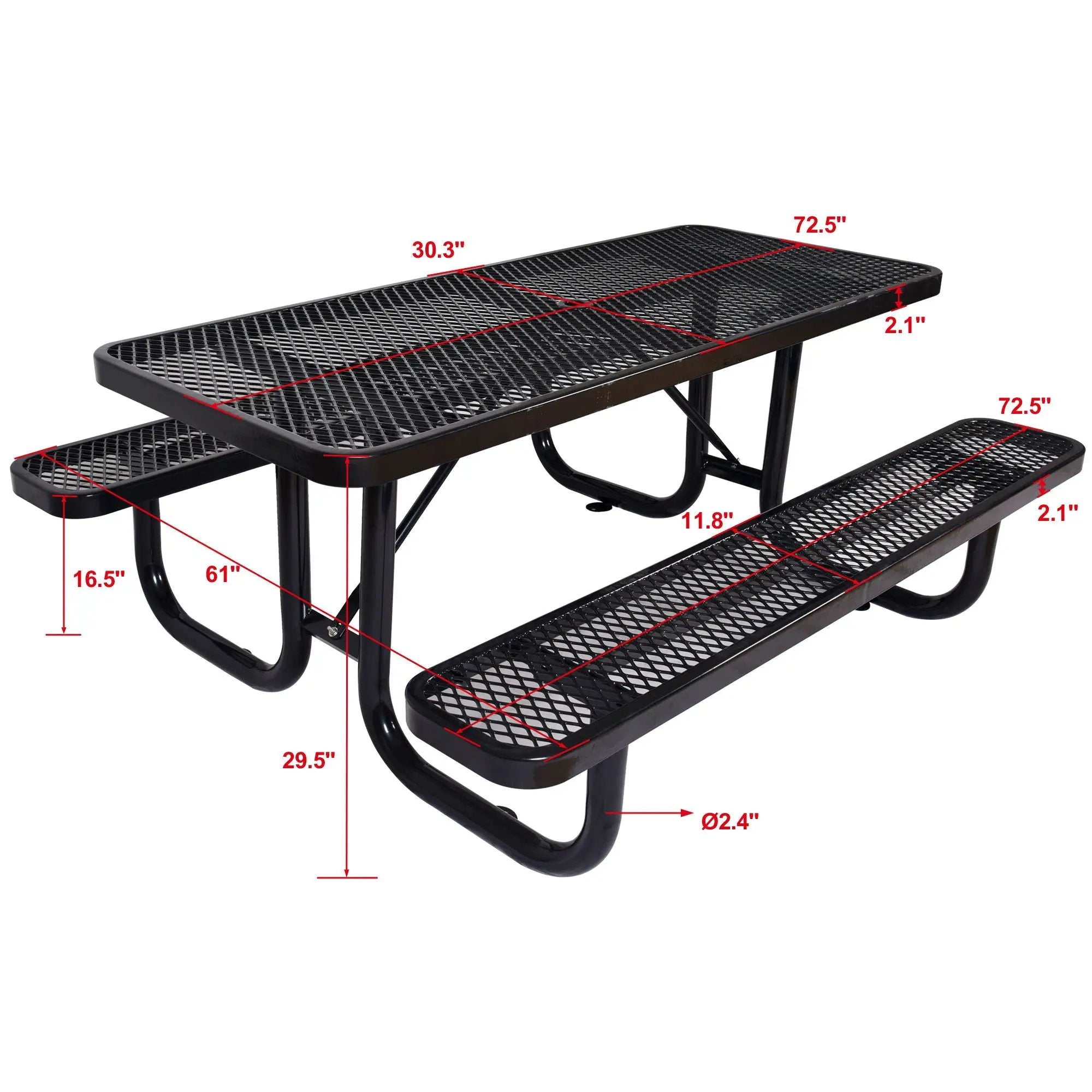 Rectangular Outdoor Steel Picnic Table With Umbrella Pole by Unique Piece Furniture