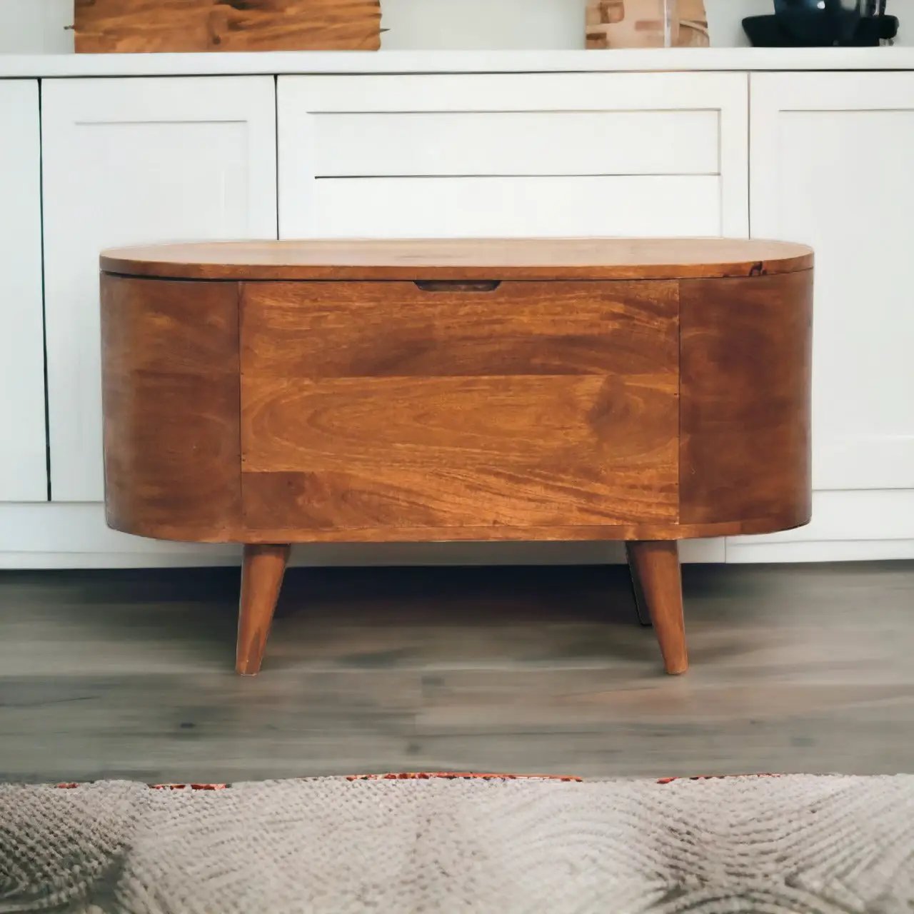 Solid Wood Chestnut Rounded Lid-Up Blanket Box by HouseOfZazla