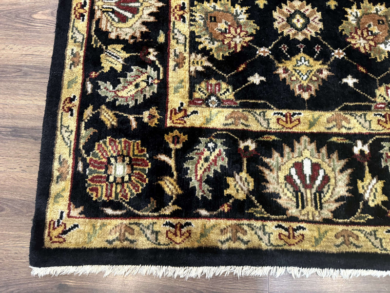 Indo Persian Mahal Rug 8x10, Black and Gold, Wool Hand Knotted Oriental Carpet by Jewel Rugs
