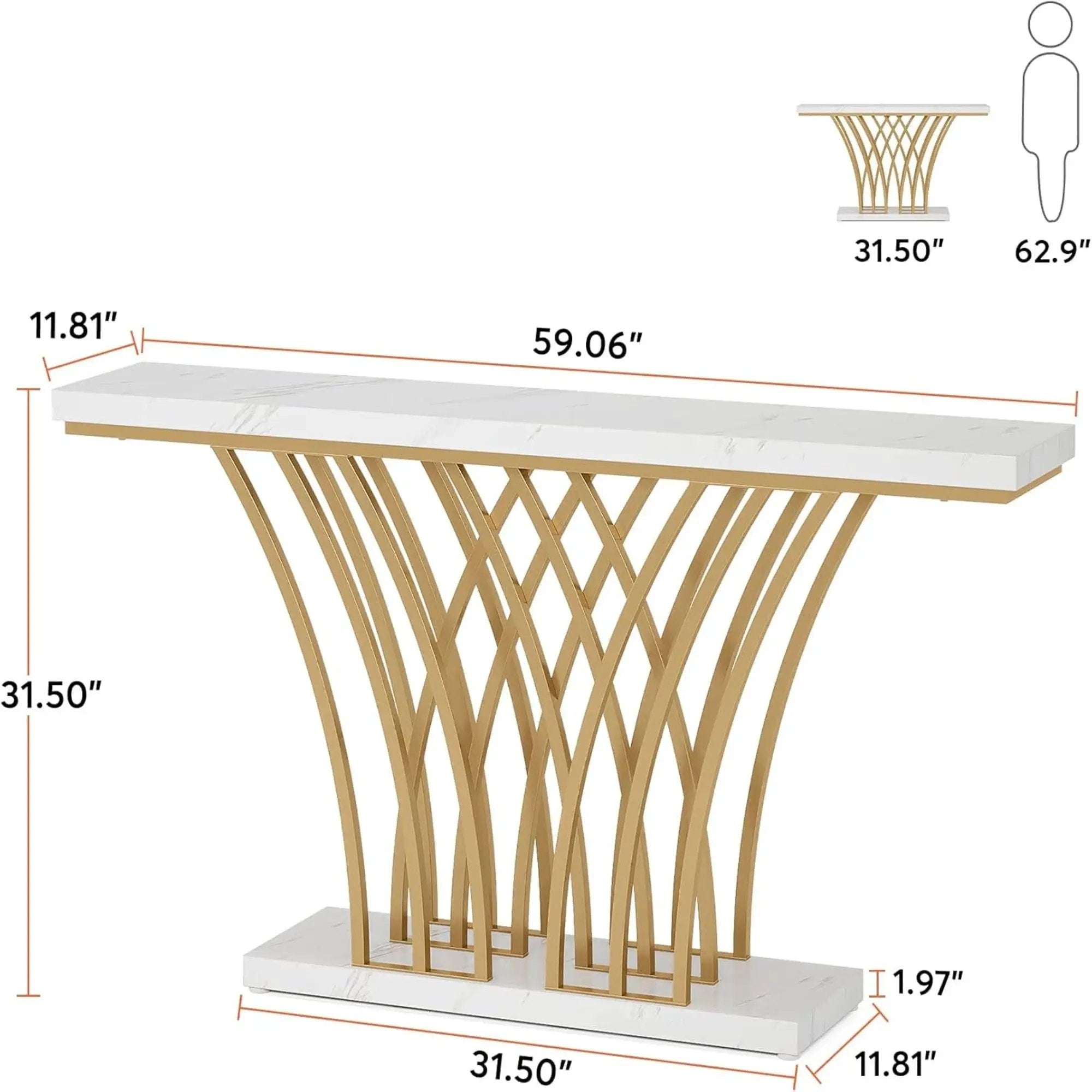 Console Table With Grid Base For Living Hallway - White / Gold by HouseOfZazla