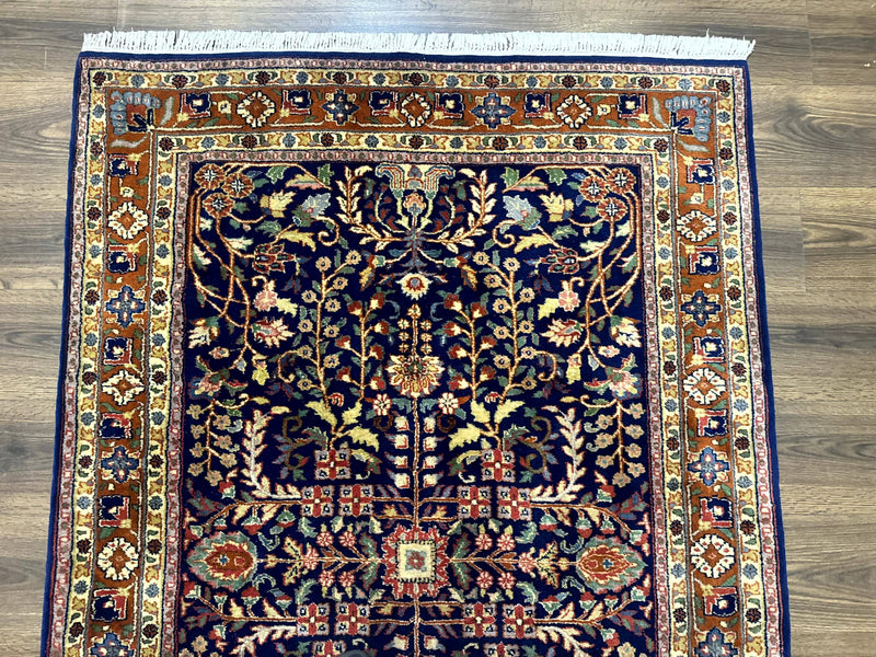 Indo Persian Sarouk Rug 4x6, Blue and Rust Red by Jewel Rugs