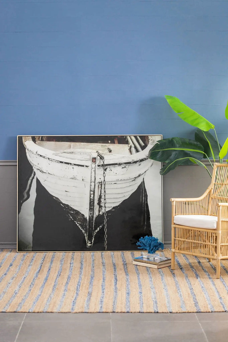 Large And Rectangular Wall Art With Frame, Wall Decor For Living Room - White / Blue by HouseOfZazla