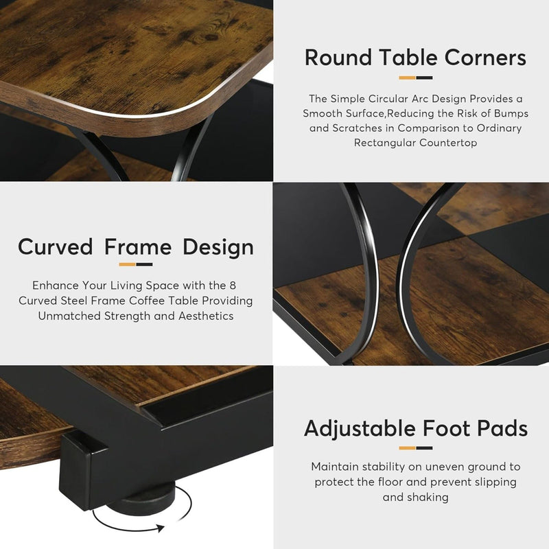 Square Coffee Table With Storage Shelf, 2 Tier For Living Room - Brown / Black by HouseOfZazla