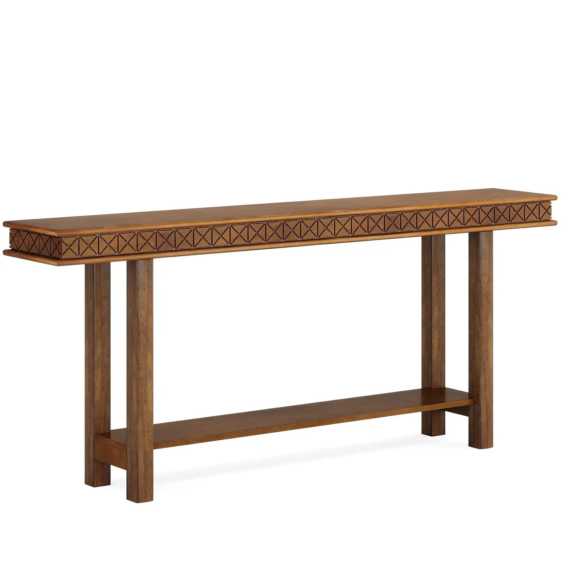 Extra Long Console Table, Sofa Table With 2 Tier Storage For Living Hallway - Rustic Brown by HouseOfZazla