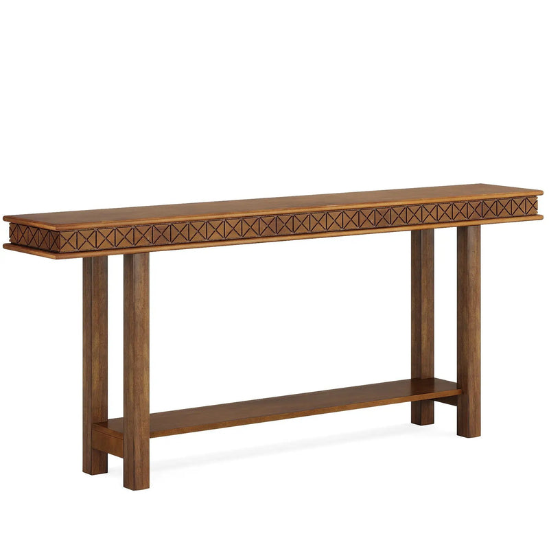 Extra Long Console Table, Sofa Table With 2 Tier Storage For Living Hallway - Rustic Brown by HouseOfZazla