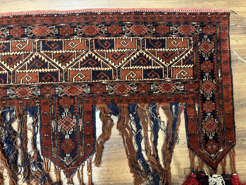 Antique Afghan Beshir Tent Header Textile Rug, Tribal Collectible, Wool by Jewel Rugs