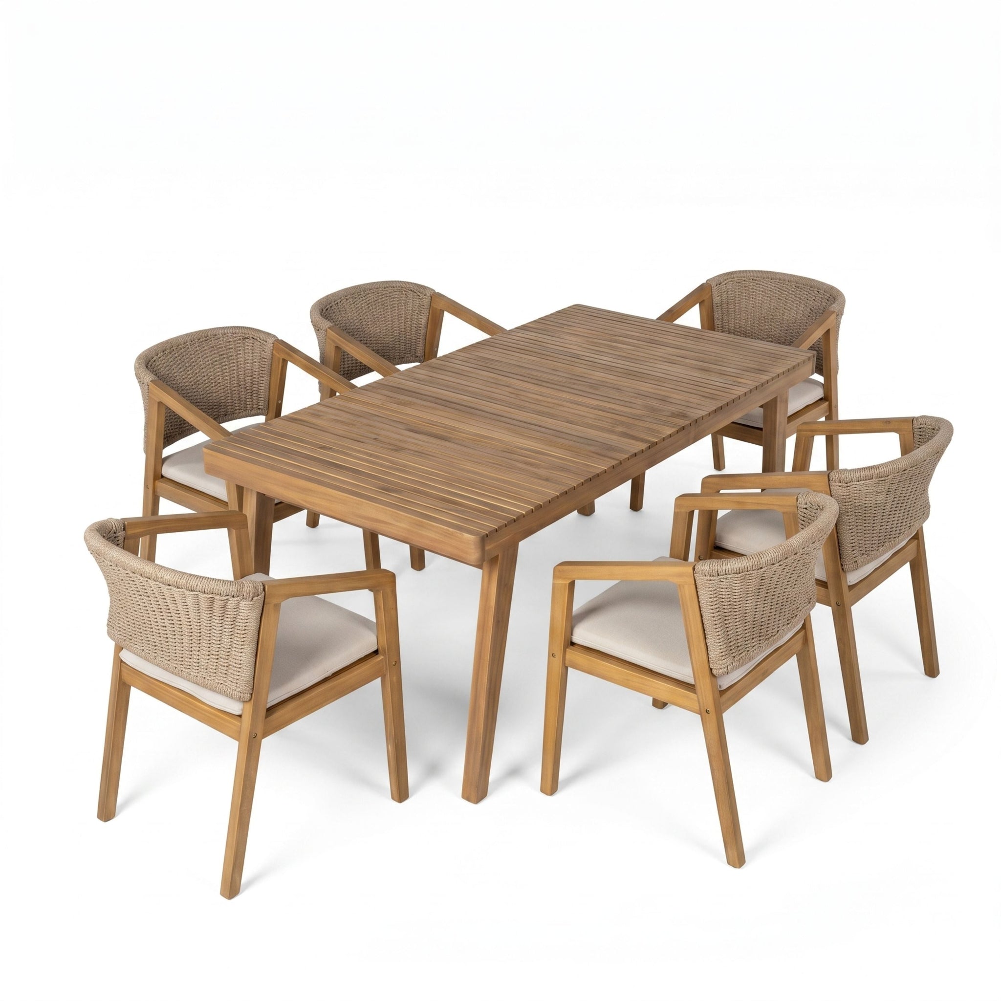 7-Piece Outdoor Acacia Wood Dining Set, 69" Rectangular Patio Table & 6 Mix by HouseOfZazla