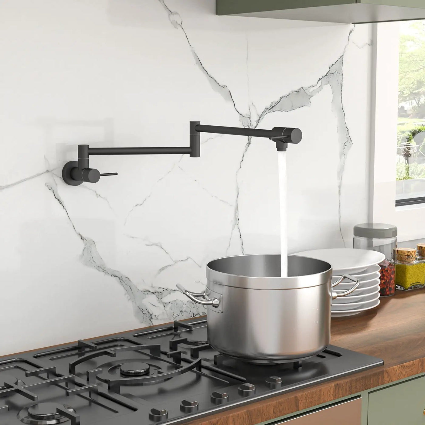 Modern Design Pot Filler Faucet Wall Mount Kitchen Sink, Folding Stretchable by HouseOfZazla