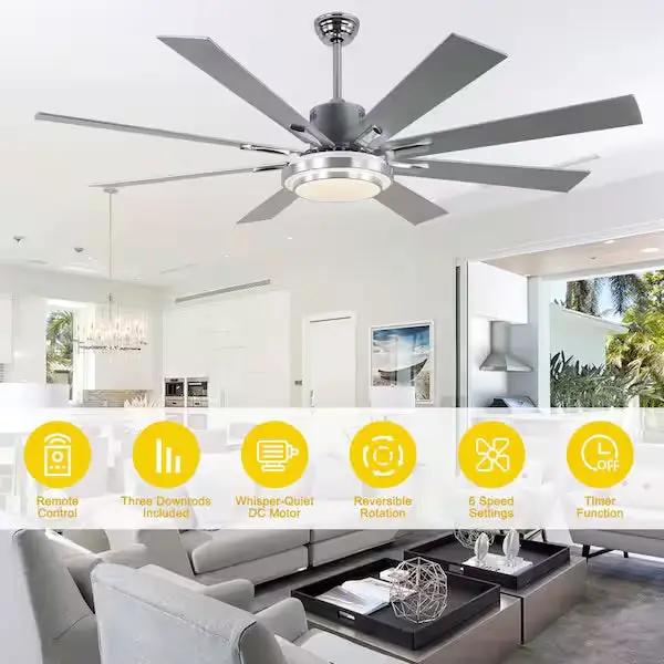 Open Box BellaDepot Areo72 in. Indoor Modern Chrome Large Ceiling Fan with LED Light and Remote, Reversible 6- Speed Fan Light for Living Room by Selzalot