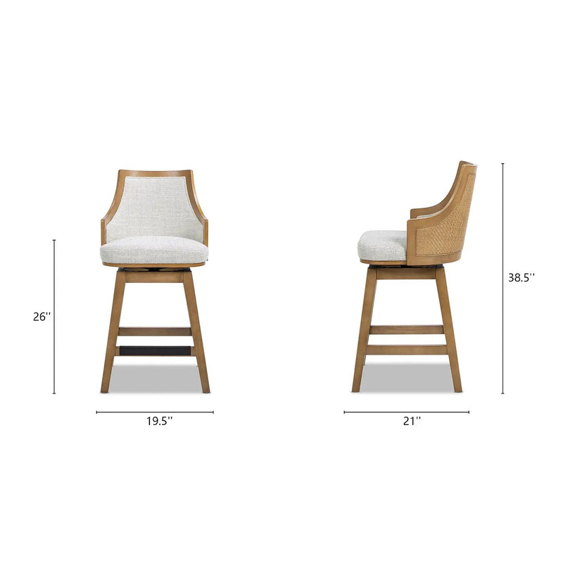Bahama 26" Cane Rattan High-Back Swivel Counter Stool with Recessed Arms by HouseOfZazla