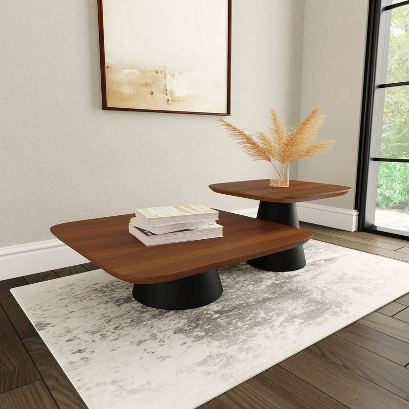 Eason 2-piece Coffee Table Set Walnut and Black by Unique Piece Furniture